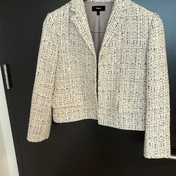 Theory 4 never worn but stored Women's Cream Textured wool tweed plaid Blazer - Picture 2 of 14